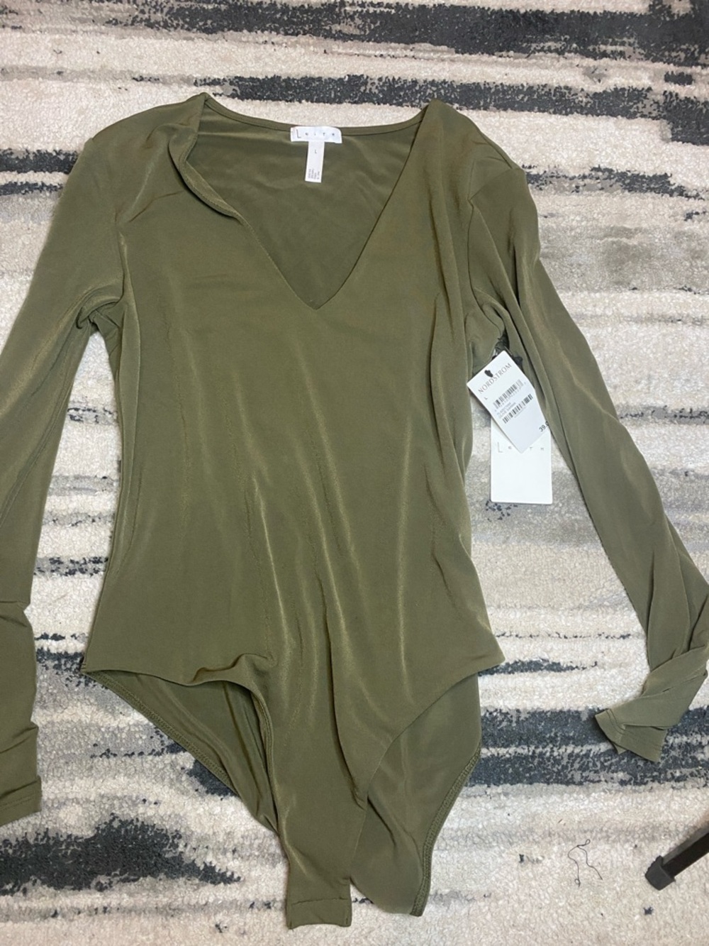Leith Olive V-Neck Long Sleeve Bodysuit